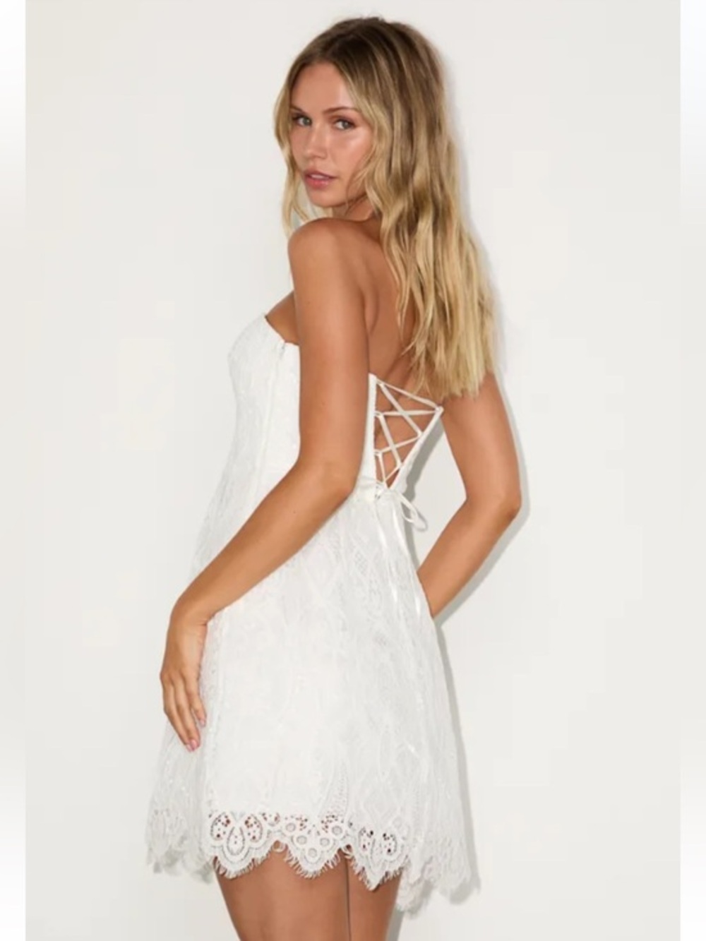 NWT Lulus Markia White Lace Strapless Mini Dress